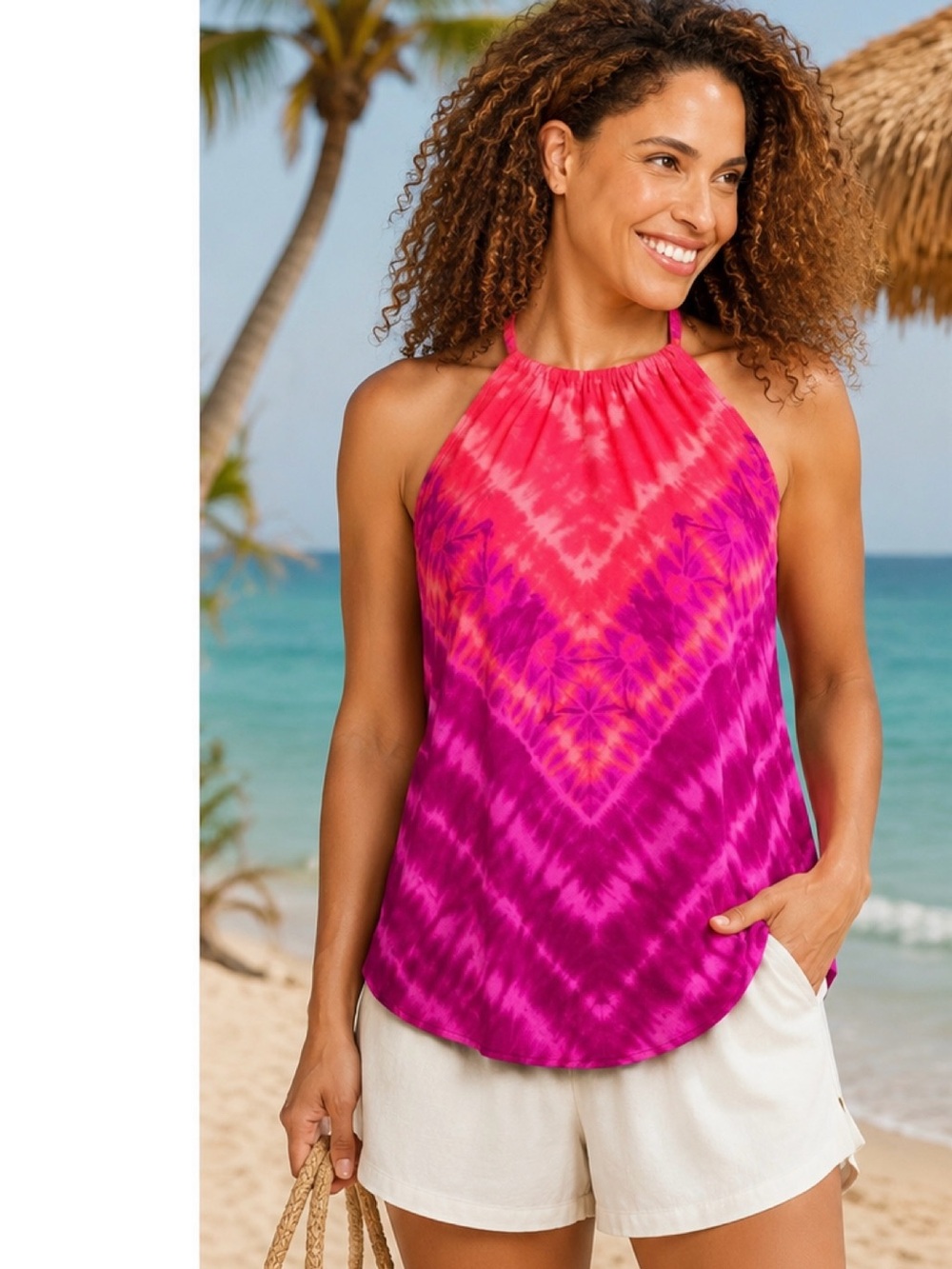 Aqua Green NWT Pink Purple Ombré Tie Dye Halter Tankini Top XL